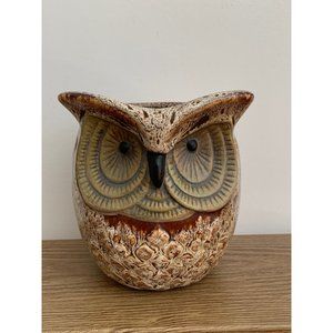 Vintage 1970's Retro Brown Ceramic OWL Night Light - Side Table Lamp Night Light